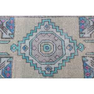 Alfombra turca vintage de 1.6x3.2 pies (49x98 cm), alfombra azul verde con lunares - Product Image 5