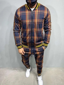 Conjunto de chándal informal de otoño para hombre, nueva sudadera con cremallera y chaquetas de moda con bolsillo a cuadros coloridos - Product Image 2