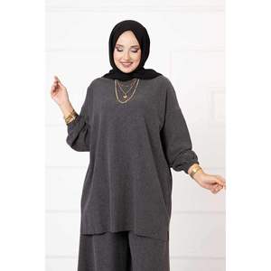 ชุดผ้าลูกฟูกสองชิ้นผ้าลูกฟูกแอนทราไซต์ลำลองของผู้หญิงเสื้อทรงผอมและล่างพร้อมโลโก้ที่กำหนดเองสำหรับฤดูใบไม้ร่วง - Product Image 1