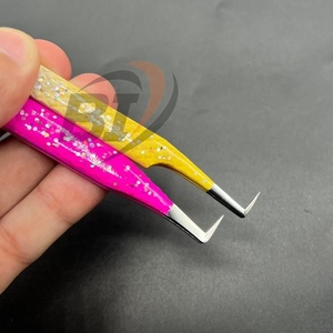 Pinzas de pestañas de acero sostenible con diseño de purpurina nuevo de alta calidad al por mayor punta puntiaguda con logotipo personalizado para extensiones de pestañas voluminosas - Product Image 4