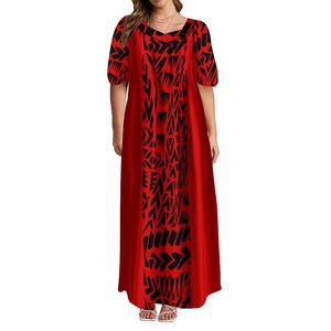 Robes maxi décontractées pour femmes, grande taille personnalisée, taille naturelle, imprimées, épaules à volants, devant à volants superposés, logo - Product Image 4