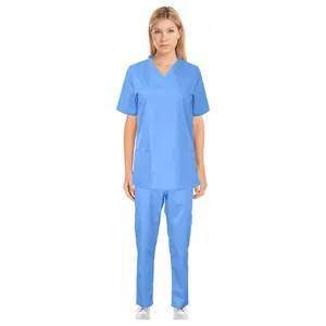 Premium Quality ladies Hospital Suits in Blue Color Custom made Wholesale Woman Nurse Medical Scrubs