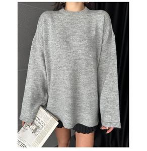 Jersey de manga larga de gran tamaño para mujer, Túnica informal con cuello redondo y hombro caído, suéter de punto plano de arena para invierno y otoño - Product Image 2