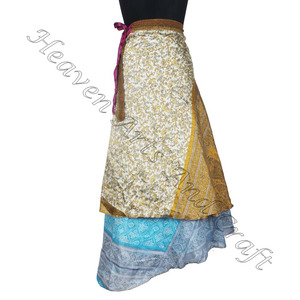 Jupes portefeuille indiennes magiques en soie sari réversible double couche jupe longue en soie fabricant en gros - Product Image 4