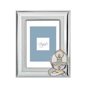 İtalya'da yapılan cemaat gümüş photoframe 9x1 3/13x18 cm ve placque üzerinde dekorasyon ile kutu dahil