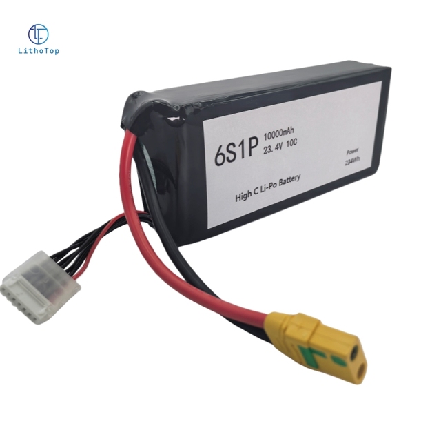 Wholesale FPV RC Lipo Drone Battery 6S 23.4V 10000mAh 10C Semi-Solid State 500 Cycles 12-Month Warranty LithoTop XT60 XT90 Plug