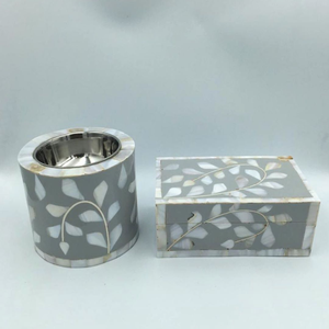 Ensemble Bakhoor marocain indien en bois Mubkhar indien fabriqué à la main avec plateau en incrustation d'os plateau fait main noir avec ensemble Bakhoor - Product Image 3