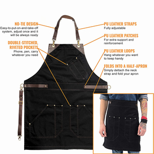 Tablier de cuisine unisexe réglable en denim et PVC coton licou pour café, boulangerie, barbier et barbier - Product Image 5