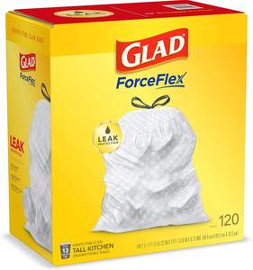 Bolsas de Basura Glad ForceFlex para Cocina, con Cordón, Blancas, sin Perfume, 13 Galones, Paquete de 120 - Product Image 1