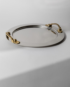 Plateau rond en acier inoxydable avec poignées en corde dorée par Inoxpran Italie, service rétro, décoration intemporelle, design élégant, idée cadeau - Product Image 3