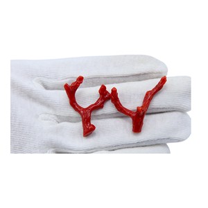 Par de piedras preciosas pulidas en bruto con forma de palo para la fabricación de joyas de pendientes, Coral rojo italiano de 20 quilates - Product Image 1