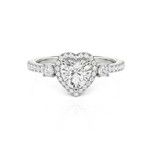 Bague de fiançailles Jeulia personnalisée à trois pierres en moissanite avec halo en forme de cœur Pt950 - Product Image 1