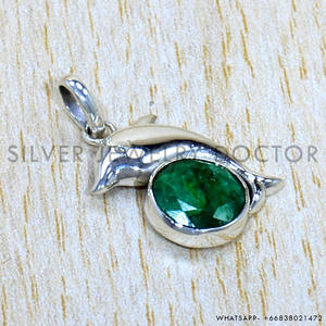 Pendentif en pierre précieuse émeraude ronde naturelle faite à la main 925 bijoux en argent Sterling femmes accentuées fabricant de Style religieux - Product Image 2