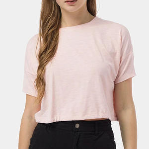 T-shirts à manches courtes pour femmes à la mode Cut & Sew Design T-shirts à manches courtes d'été 100% coton personnalisé tricoté en gros blanc - Product Image 1