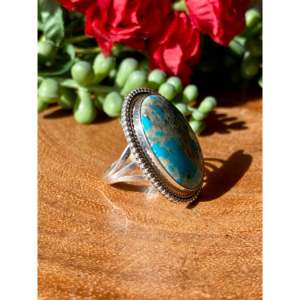 Navajo Handcrafted Kingman <b>Turquoise</b> Sterling Silver Statement <b>Ring</b> Size 7.5 - Product Image 3
