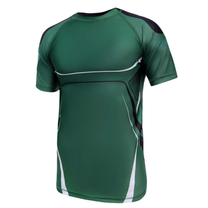 เสื้อแรชการ์ดแขนสั้น แห้งเร็ว ซับเหงื่อ ป้องกันแสงแดด UPF50 ผลิตจากโพลีเอสเตอร์ 100% รับออกแบบโลโก้ตามสั่ง สำหรับฝึกซ้อม BJJ MMA ยิวยิตสู - Product Image 1