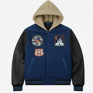 Chaquetas Varsity con Capucha para Hombre, Bordado Clásico con Logotipo Personalizado, Cuerpo de Lana de Alta Calidad, Chaquetas Varsity Letterman de Cuero Genuino - Product Image 1