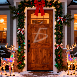 Lussuosa Ghirlanda Natalizia da 2,7 m con Fogliame Artificiale in PVC, Fiocchi Rossi e Bianchi, Frutta Candita e Fragole Rosse per Feste - Product Image 3