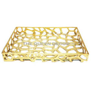 Vente en gros Plateau de service rectangulaire en métal aluminium argenté pour les mariages et les dîners du Ramadan Mariage haut de gamme - Product Image 3