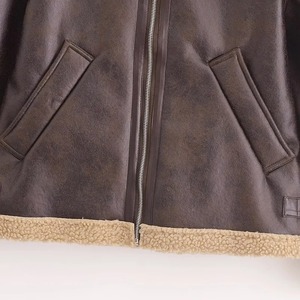 Abrigo corto Vintage High Street para mujer, chaquetas de cuero empalmadas, solapa, manga larga, cinturón de retazos, estilo chica caliente, relleno de algodón - Product Image 3