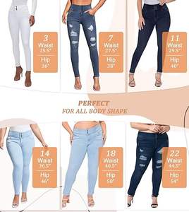 Pantalones vaqueros rasgados elásticos de cintura media de Color sólido a la moda para mujer de talla grande, Vaqueros ajustados informales de verano con decoración de botones - Product Image 2