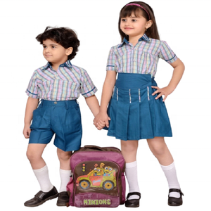 Uniforme scolaire à carreaux bleu pour enfants, uniforme scolaire pour garçons et filles, ensemble de robes pour étudiants - Product Image 5