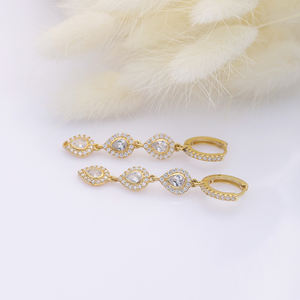 Pendientes colgantes largos de piedra CZ con diseño de tres peras, venta al por mayor, joyería fina de Plata de Ley 925 artesanal turca - Product Image 4