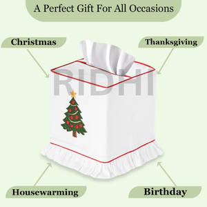 Boîte à mouchoirs en tissu brodée avec un motif de sapin de Noël vert Ridhi, faite à la main, classique, écologique, durable, porte-mouchoirs pour la cuisine - Product Image 4