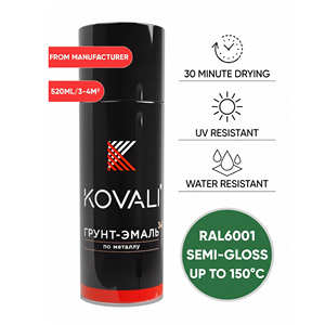 KOVALI 3 en 1 Aérosol Spray Apprêt Émail Protection Anti-Rouille et Anti-Corrosion Métal Bois Semi-Brillant Vert Émeraude RAL 6001 520ml - Product Image 1
