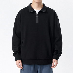 เสื้อโปโลแขนยาวมีซิปครึ่งแขนเสื้อสเวตเชิ้ตลำลองสีพื้นหนาสไตล์ฤดูหนาว - Product Image 2