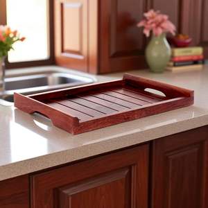 Bandeja de Madera para Servir, Color Nogal, para Mesa de Comedor, Bandeja para Desayuno, Café, Postres, Disponible - Product Image 1