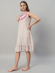 Camisón de Encaje 100% Algodón para Mujer, Largo Completo, Manga Larga, Tela Transpirable, Cuello con Estampado Floral, Elegante, Primavera Otoño - Product Image 3