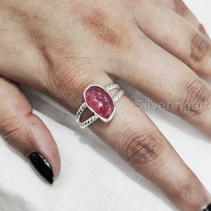 เครื่องประดับหินหยาบสำหรับผู้หญิงแหวนพลอยทับทิมธรรมชาติเครื่องประดับอัญมณีบิดเกลียวสองเส้น925แหวนเงินสเตอร์ลิง - Product Image 4