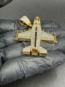 Colgante de Aviación Hip Hop Iced Out con Diseño de Avión a Reacción y Moissanita, Chapado en Oro, Joyería para Raperos, Plata 925, Joyería Fina, Colgantes y Dijes - Product Image 3
