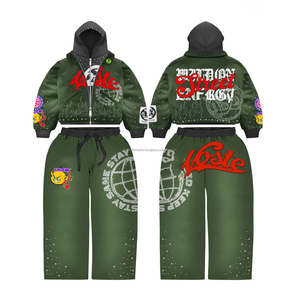 Conjunto de Sudadera con Capucha y Pantalones Acampanados Vintage para Hombre, Personalizado, Oversize, con Lavado Ácido, Parches Bordados y Efecto Desgastado, Transpirable para Otoño - Product Image 2