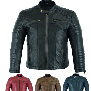 Chaqueta de cuero de piel de oveja informal para hombre, chaqueta de abrigo de cuero estilo motociclista de tacto suave genuino - Product Image 3