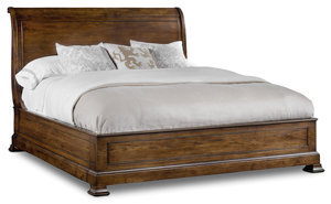 Lit king-size en chêne massif Mariane, tête de lit capitonnée de style américain traditionnel vintage, meubles de chambre à coucher - Product Image 2