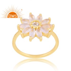 Latest Design 18K Gold Plated Natural Moissanite And Rainbow <b>Moon</b> Stone Gemstone Stackable <b>Ring</b> Demi Fine Jewelry For Women - Product Image 3