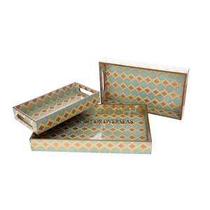 Juego de 3 bandejas de servicio de madera de mango de alta calidad con acabado de esmalte de diseño de aspecto elegante más vendidas de La India - Product Image 5
