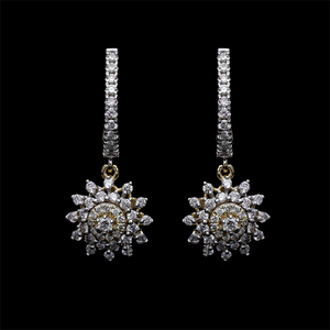 Lujosos pendientes de aro de diamantes naturales de oro amarillo de 14 quilates de 0,75 CTW con gotas florales de resplandor solar brillante en Configuración de pavé y punta - Product Image 3