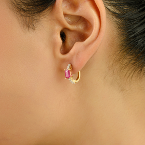 Boucles d'oreilles créoles fines en or jaune 18 carats avec rubis et diamants taille octogone, design élégant et simple, cadeau d'anniversaire, meilleur prix bijoux - Product Image 4