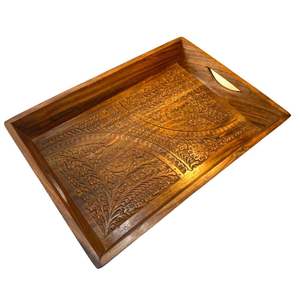 ชุดรถเข็นชาไม้แกะสลักด้วยมือแบบดั้งเดิมพร้อมถาดเสิร์ฟและกล่องไม้แกะสลักด้วยมือแบบดั้งเดิม - Product Image 2