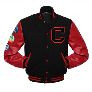 Chaqueta de béisbol de lana para hombre con parche bordado personalizado mangas de cuero con cuello levantado-Venta al por mayor para niños - Product Image 1