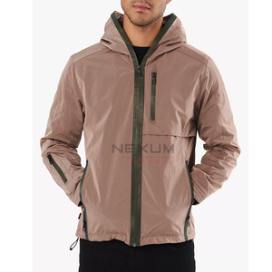 Nueva llegada chaqueta cortavientos de poliéster negro personalizada para hombres OEM Lona de manga larga último Color sólido a prueba de viento - Product Image 1