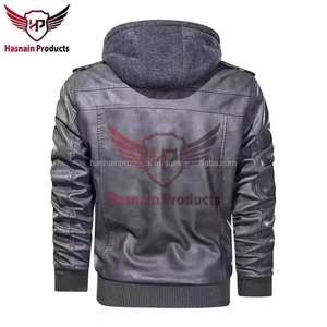 Veste en cuir véritable élégante de haute qualité pour hommes manteau d'hiver à la mode avec capuche détachable pour l'automne et la moto - Product Image 2