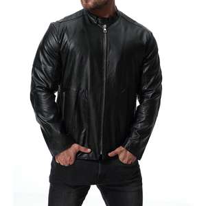 Veste en cuir décontractée vintage pour homme, style motard, coupe ample, hiver, col montant, teinture unie, service OEM ODM - Product Image 3