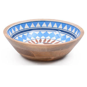 Añada un toque de tazón de estilo bohemio a su hogar con nuestro tazón de servicio de madera pintado Boho Chic disponible - Product Image 2