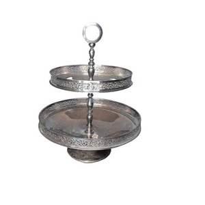 Vaisselle d'hôtel, support de décoration pour gâteau, forme ronde, lot de 3 supports à gâteau pliants durables avec finition plaquée cuivre - Product Image 2