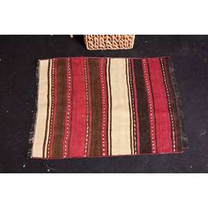 พรมตุรกีโบราณลายทางสีน้ำตาลและแดงแบบดั้งเดิมวัสดุขนสัตว์2 x 2.6ft พร้อมแผ่นรองยาง - Product Image 3