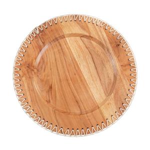 Assiette de service ronde en bois d'acacia de qualité supérieure, faite à la main, finition naturelle, bord surpiqué, décoration de table, plateau de service - Product Image 1